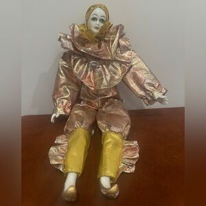 Vintage Harlequin  Porcelain musical Doll